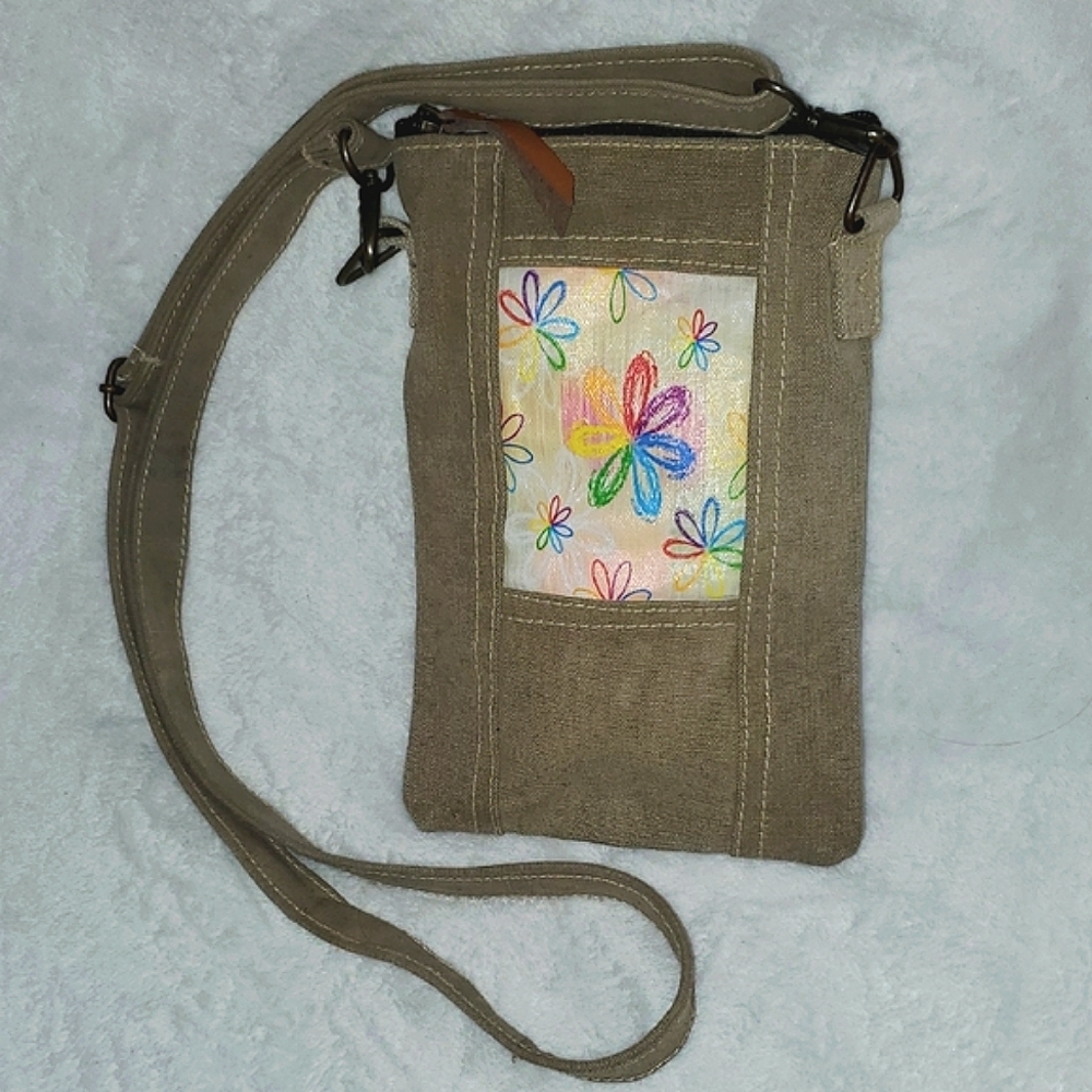 Vintage Addiction Boho Flowers Recycled Military Tent Small Crossbody OOAK